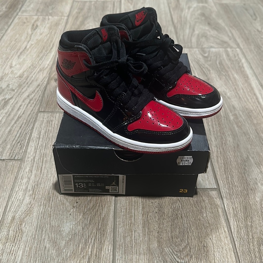 Air Jordan 1 Retro High OG PS 'Patent Bred' size 13.5 preschool